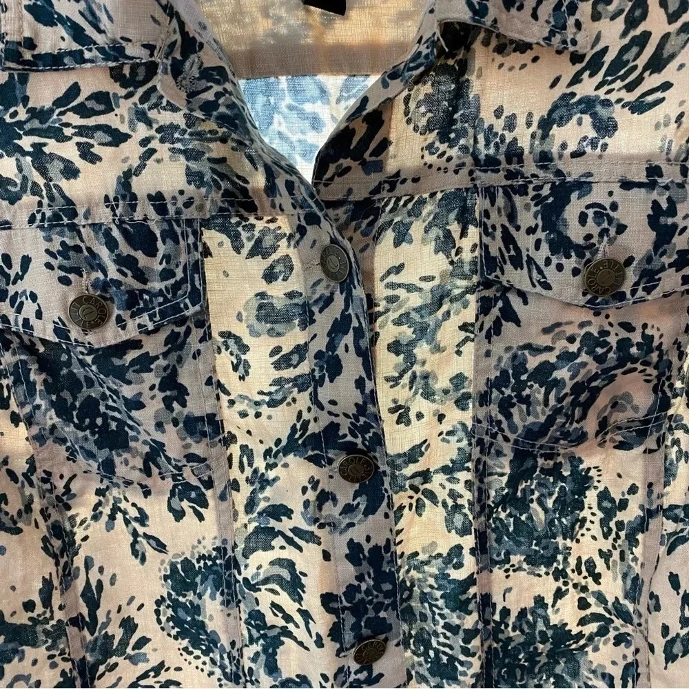 Carole Little Vintage Linen Jacket Womens Plus Size 1X Cream Blue Paisley Print - Picture 6 of 11